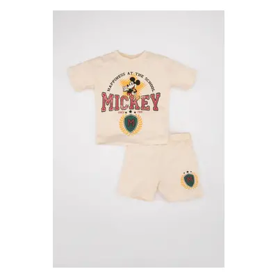 DEFACTO Baby Boy 2-Piece Set Disney Mickey & Minnie Combed Cotton Short Sleeve T-Shirt Top Elast