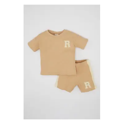 DEFACTO Baby Boy 2-Piece Set Waffle Short Sleeve T-Shirt Shorts