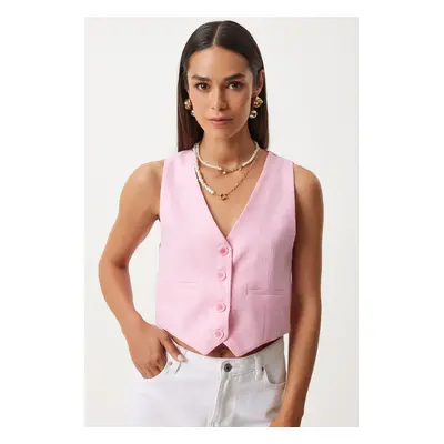 Happiness İstanbul Women's Pink Linen Short Vest