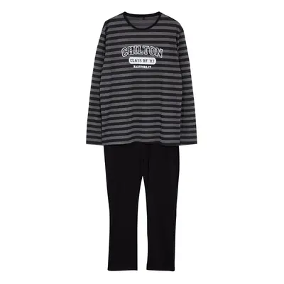 Trendyol Men's Black Striped Regular Fit Knitted Pajama Set