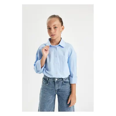 DEFACTO Girls Oversize Wide Pattern Poplin Long Sleeve School Shirt