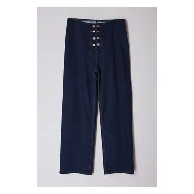 Trendyol Curve Dark Blue Buttoned Wide Leg Plus Size Jeans