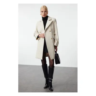 Trendyol Ecru Stitch Detailed Regular Wool Midi Coat