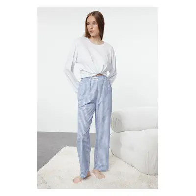 Trendyol Blue Striped Label Detailed Woven Pajama Bottoms