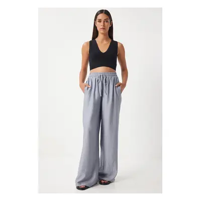 Happiness İstanbul Women's Gray Wide Leg Casual Ayrobin Trousers