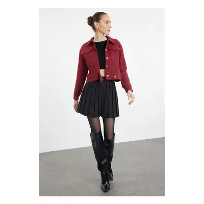 Trendyol Dark Burgundy Pocket Detailed Buttoned Crop Woven Jacket