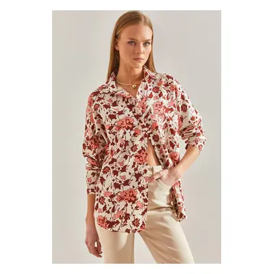 Bianco Lucci Women's Multi Patterned Casual Linen Shirt