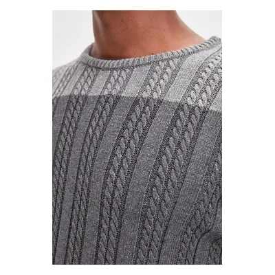 Trendyol Gray Slim Fit Crew Neck Hair Knitted Sweater