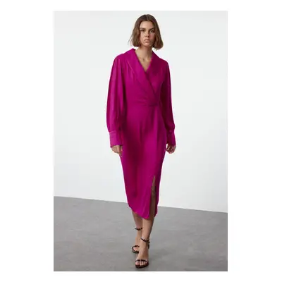 Trendyol Fuchsia Double-breasted Slit Detailed Midi Woven Dress