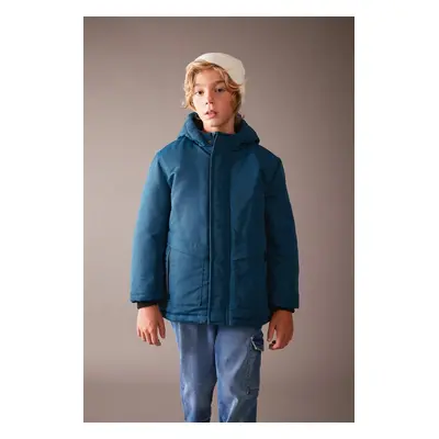 DEFACTO Boy's Water Repellent Hooded Fleece Lined Puffer Jacket