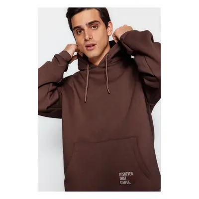 Trendyol Dark Brown Oversize/Wide Cut Hooded Fleece Inside/Warm Sweatshirt