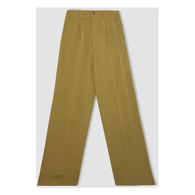 DEFACTO Darted Linen Blend Woven Trousers Wide Leg Pocket High Waist Wide Wide Leg