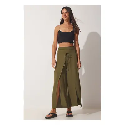 Happiness İstanbul Women's Khaki Skirt-Looking Airobin Shalwar Trousers DE0009