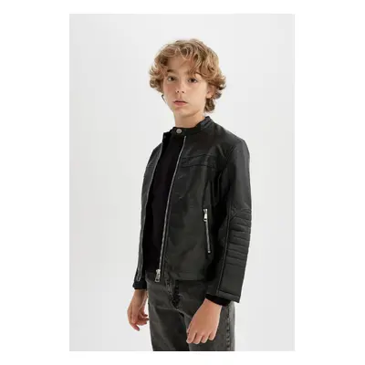 DEFACTO Boy's Water Repellent Faux Leather Jacket Coat