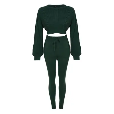 Trendyol Emerald Green Crop Crew Neck Knitwear Bottom-Top Set