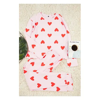 Trendyol Pink 100% Cotton Heart Knitted Pajama Set