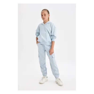 DEFACTO Girls Cargo Pocket Elastic Waist Leg Jogger Sweatpants