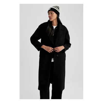 DEFACTO Oversize Wide Mold Double Breasted Collar Woolen Buttoned Long Cashmere Coat