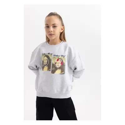 DEFACTO Girl's Smileyworld Relax Fit Crew Neck Sweatshirt