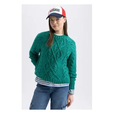 DEFACTO Crew Neck Green Sweater