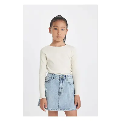 DEFACTO Girl's Crew Neck Basic Plain Ribbed Camisole Long Sleeve T-Shirt