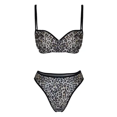 Trendyol Leopard Patterned Ribbed Unlined Knitted Underwear Set