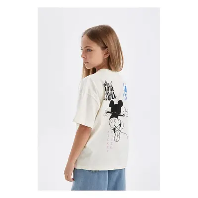 DEFACTO Girls Disney Mickey & Minnie Oversize Wide Pattern Crew Neck Short Sleeve T-Shirt