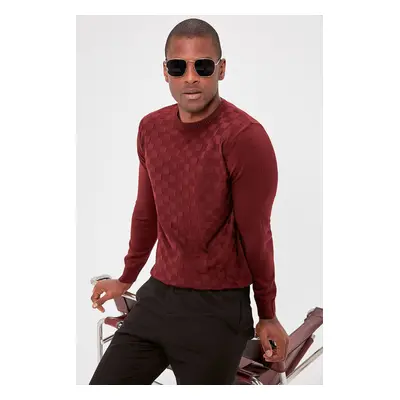 Trendyol Claret Red Slim Slim Fit Crew Neck Textured Knitwear Sweater