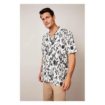 DEFACTO Patterned Linen Blend Short Sleeve Shirt