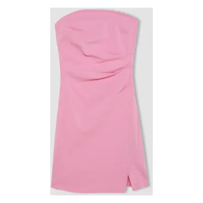 DEFACTO Cool Strapless Slit Pink Mini Dress