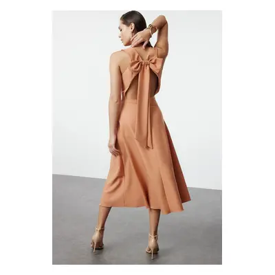 Trendyol Orange A-Cut Bow Detailed Woven Elegant Evening Dress