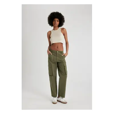 DEFACTO Gabardine Trousers Straight Fit Standard Length High Waist Cargo Pocket