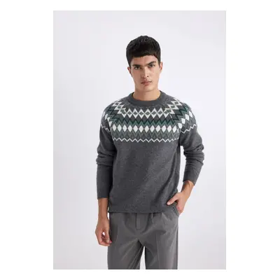 DEFACTO Standard Fit Regular Cut Patterned Crew Neck Knitwear Sweater