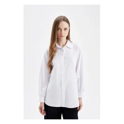 DEFACTO White Relax Fit Shirt Collar Poplin Basic Plain Long Sleeve Shirt Tunic