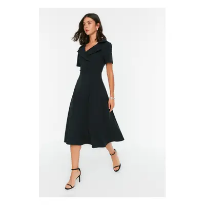 Trendyol Black Button Detailed Skater/Belt Opening Midi Woven Dress