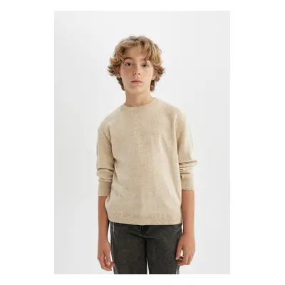 DEFACTO Boy's Ecru Crew Neck Basic Plain Knitwear Sweater