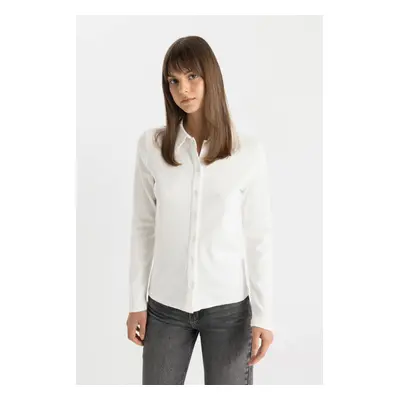 DEFACTO Buttoned Basic Plain Ribbed Camisole Long Sleeve Shirt Tunic