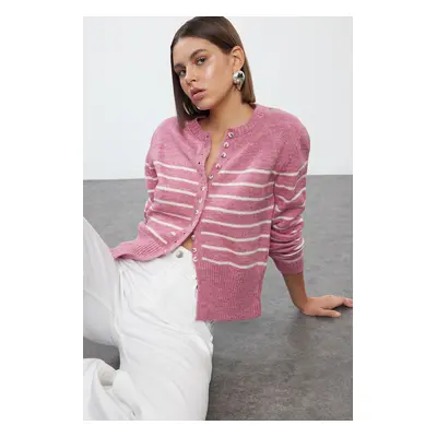 Trendyol Dusty Rose Soft Texture Crew Neck Jacket Look Knitwear Cardigan