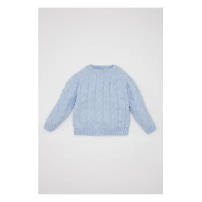 DEFACTO Baby Girl Blue Crew Neck Knitted Patterned Sweater