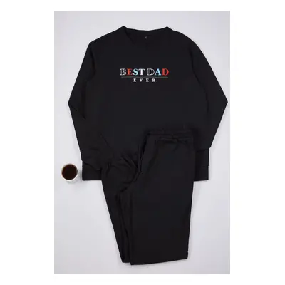 Trendyol Men's Black Embroidered Knitted Pajama Set