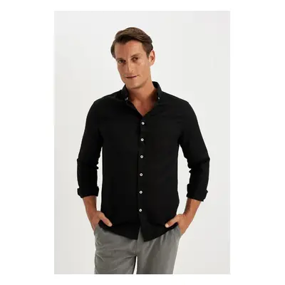 DEFACTO Slim Fit Polo Neck Textured Long Sleeve Shirt