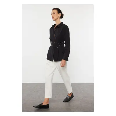 Trendyol Black Oversize Wide Fit Woven Shirt with Belt Detail