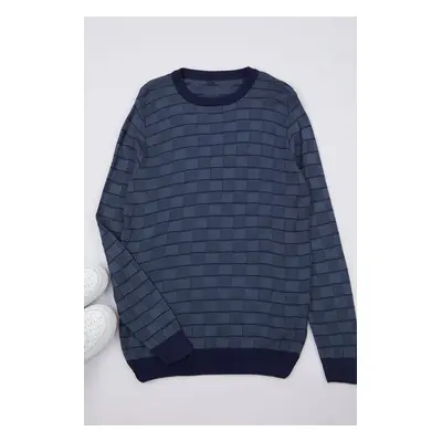 Trendyol Indigo Casual Slim Slim Fit Crew Neck Striped Knitwear Sweater