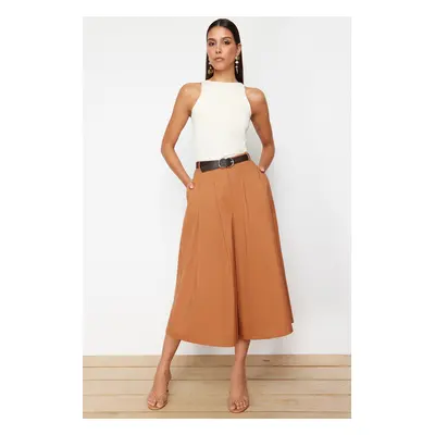 Trendyol Brown Belted Skirt Look Woven Trousers