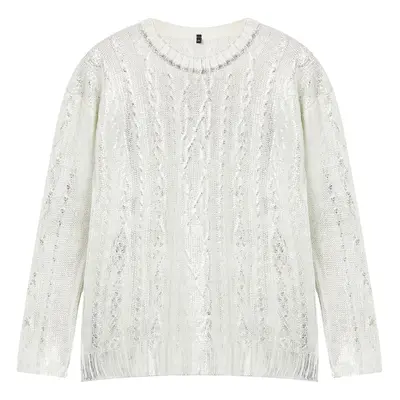 Trendyol Curve Silver Leaf Braided Crop Knitwear Sweater