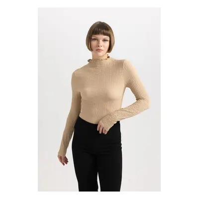 DEFACTO Slim Fit Slim Cut Half Turtleneck Crepe Long Sleeve T-Shirt