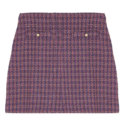 Trendyol Curve Purple Gold Buttoned Plaid Tweed Mini Woven Plus Size Skirt