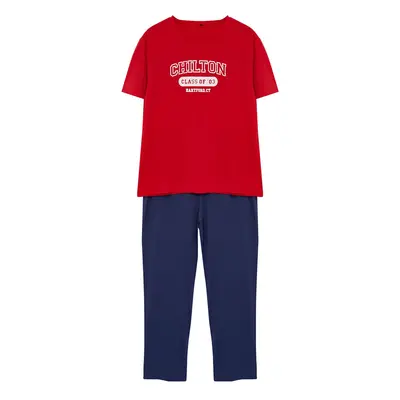 Trendyol Men's Red - Navy Blue Regular Fit Knitted Pajama Set