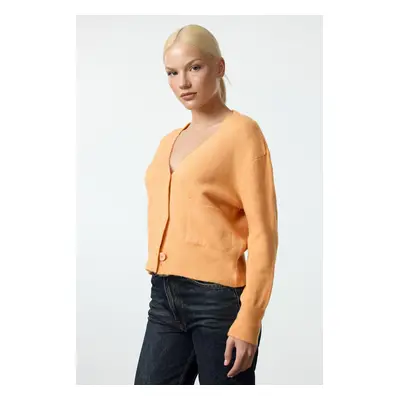 Trendyol Light Orange Wool Basic Crop Knit Cardigan