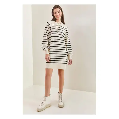 Bianco Lucci Women's Striped Buttoned Soft Knitwear Dress